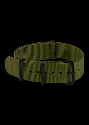 18mm Olive NATO Military Watch Strap with Covert Non Reflective Black PVD fittings