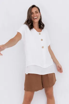 Abilene White Button Top