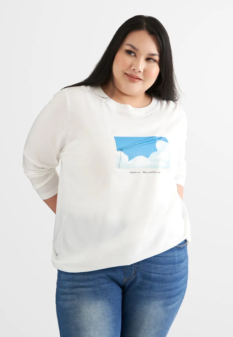 Appreciate Long Sleeve Single Jersey Graphic Tee - White Sky