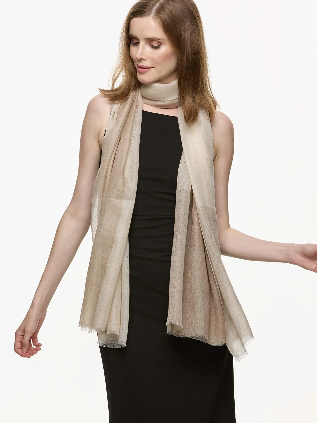 Featherlight Beige White Cashmere Scarf