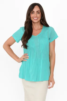 Fia Ice Blue Crinkle Cotton Top