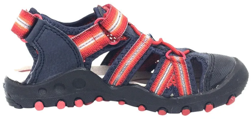 Geox Boy's Kyle Navy Blue & Red Single Hook and Loop Strap Bumper Toe Sandal