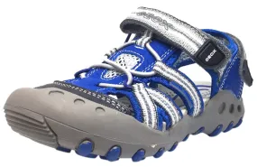 Geox Boy's Kyle Royal Blue & Grey Single Hook and Loop Strap Bumper Toe Sandal