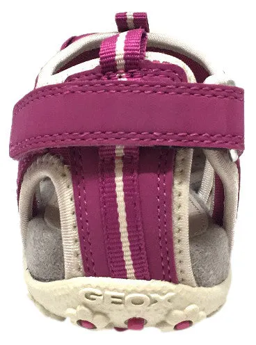 Geox Respira Girl's J S. Roxanne Fuchsia Intricate Elastic Upper Back Hook and Loop Strap Closed Toe Fisherman Sandal