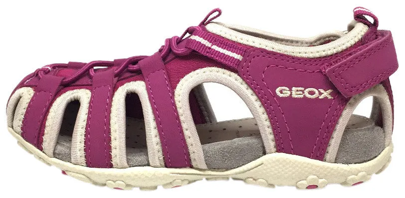 Geox Respira Girl's J S. Roxanne Fuchsia Intricate Elastic Upper Back Hook and Loop Strap Closed Toe Fisherman Sandal