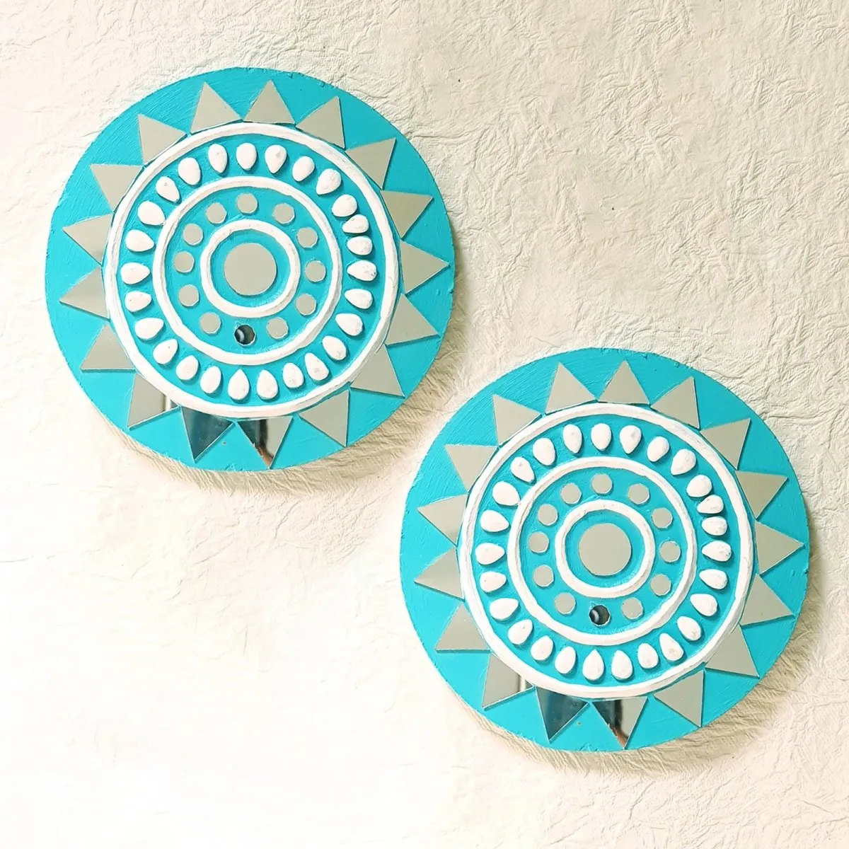 Handcrafted Mud & Mirror Wall Decor in Turquoise - Set of 2