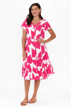 Karlie Pink Abstract V Neck Dress