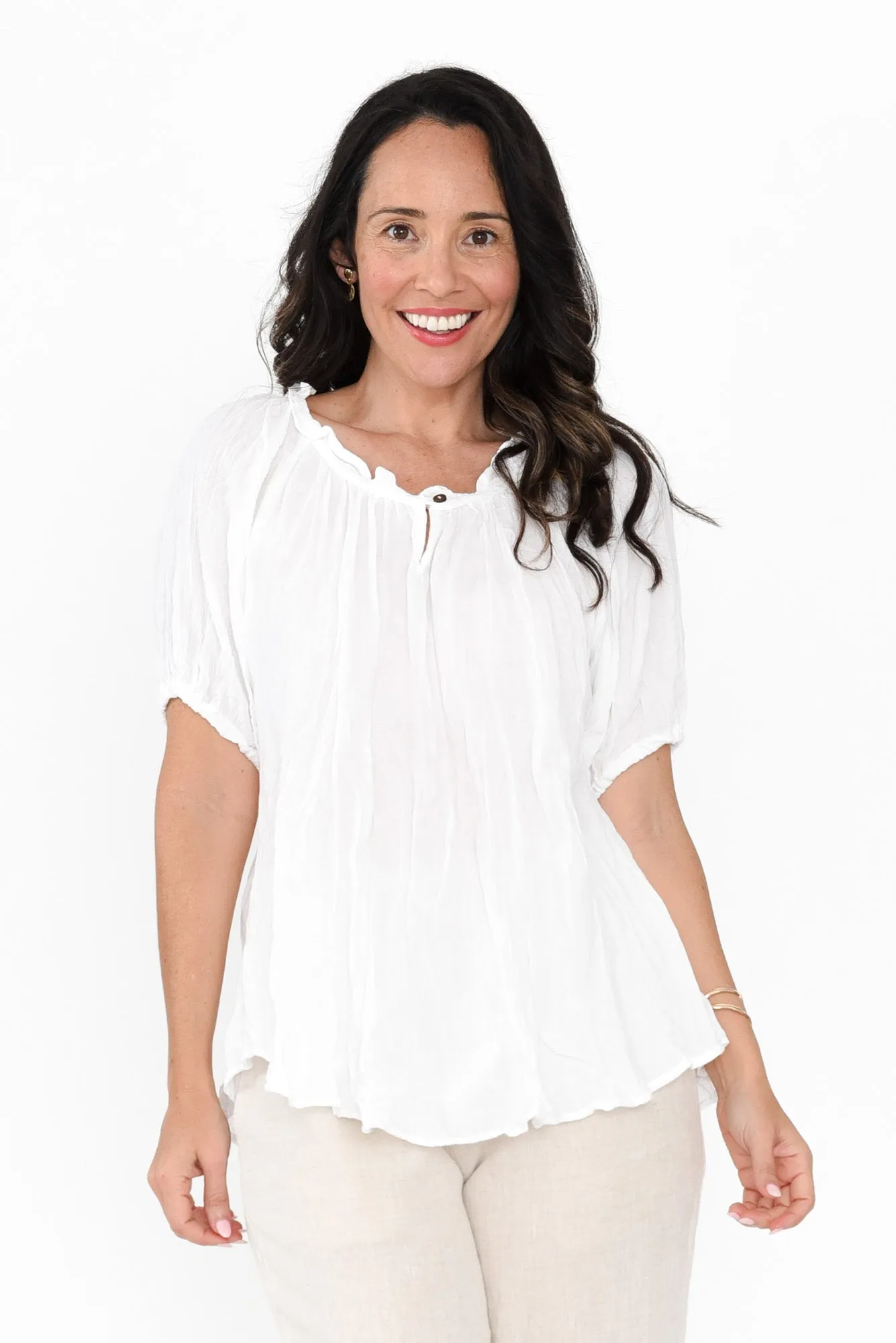 Lumi White Crinkle Cotton Top