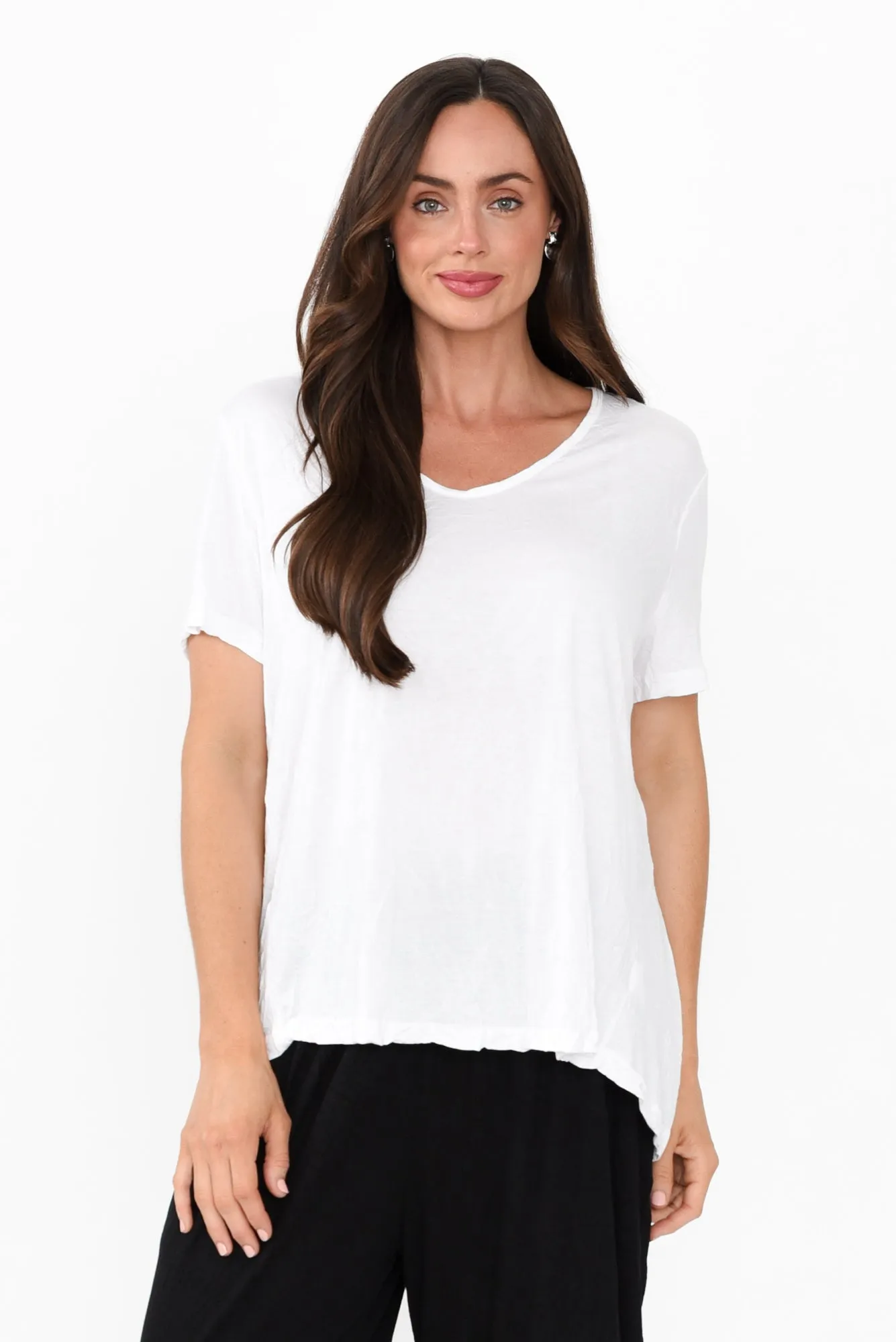 Marley White Crinkle Cotton Short Sleeve Top