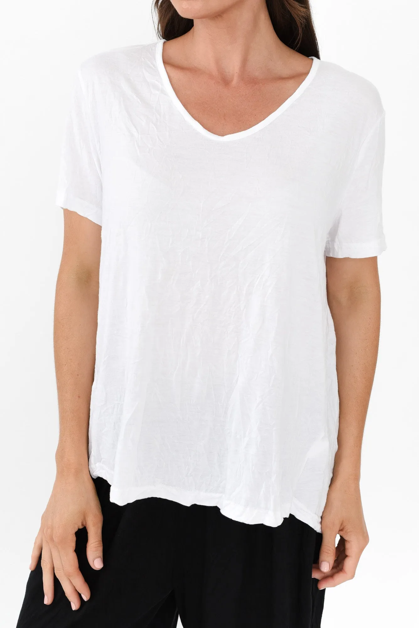 Marley White Crinkle Cotton Short Sleeve Top