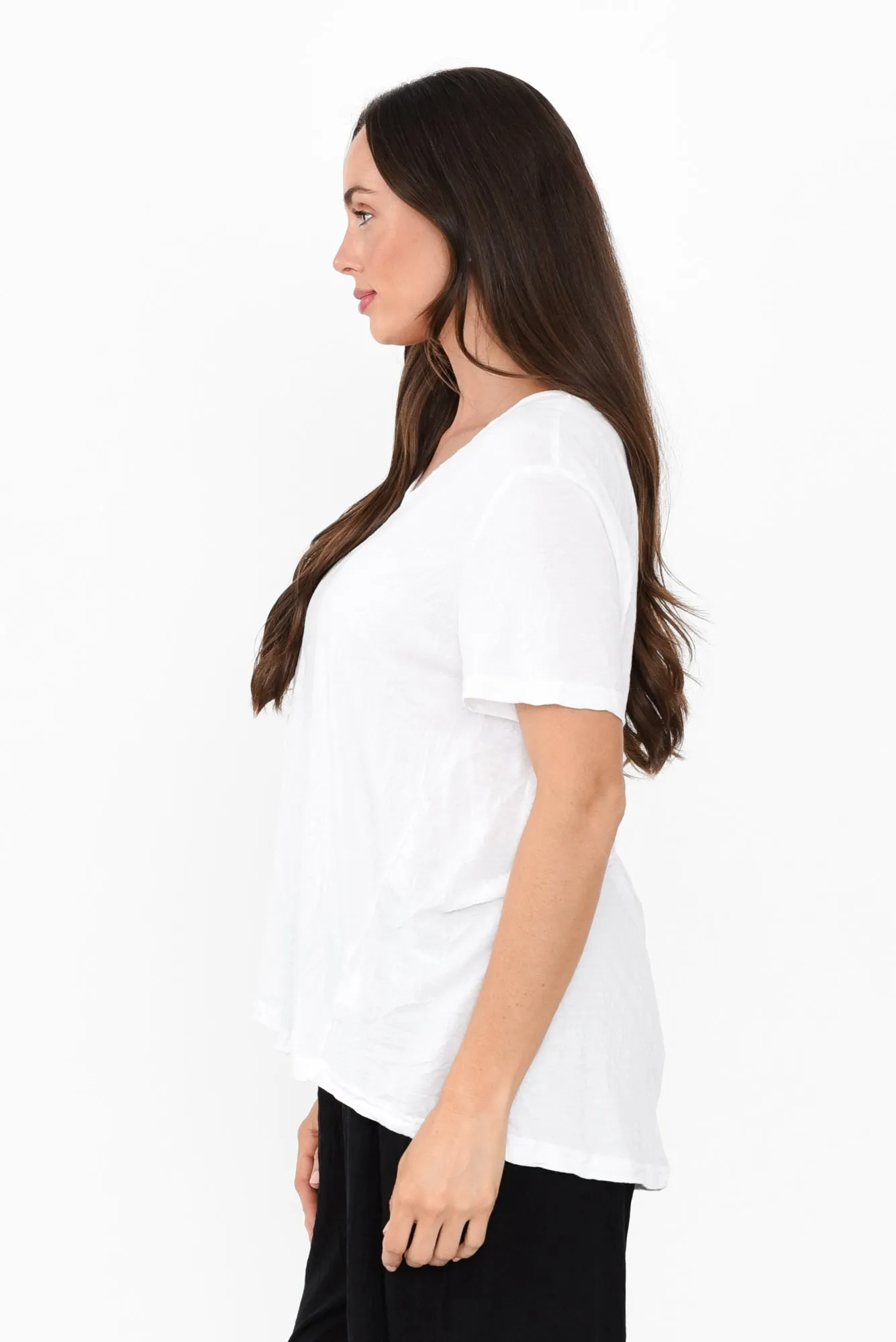 Marley White Crinkle Cotton Short Sleeve Top