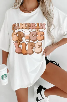 "Pumpkin Spice Life" Oversized Distressed Graphic T-Shirt (Off White) - Print On Demand