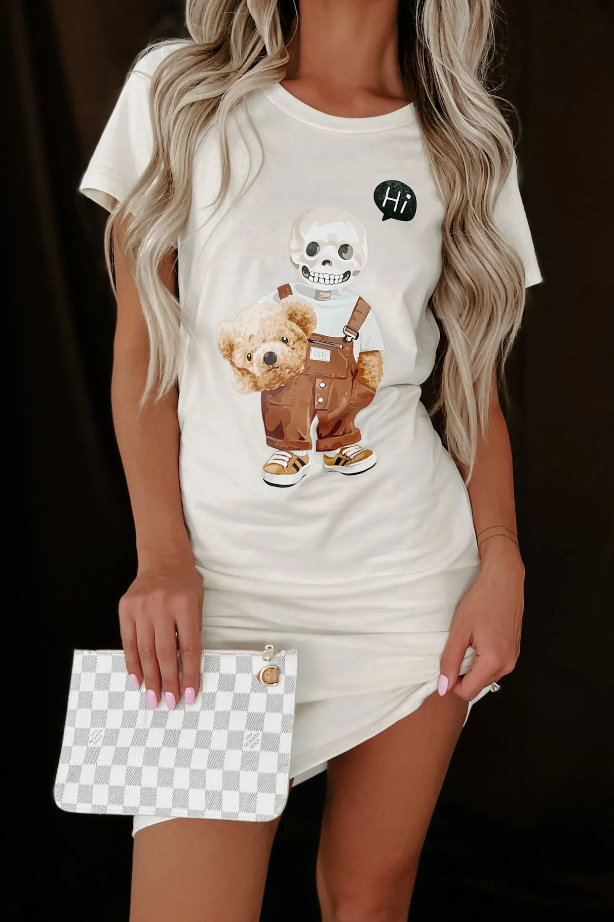 "Read The Room" Double-Sided Graphic T-Shirt Dress (Cream) - Print On Demand