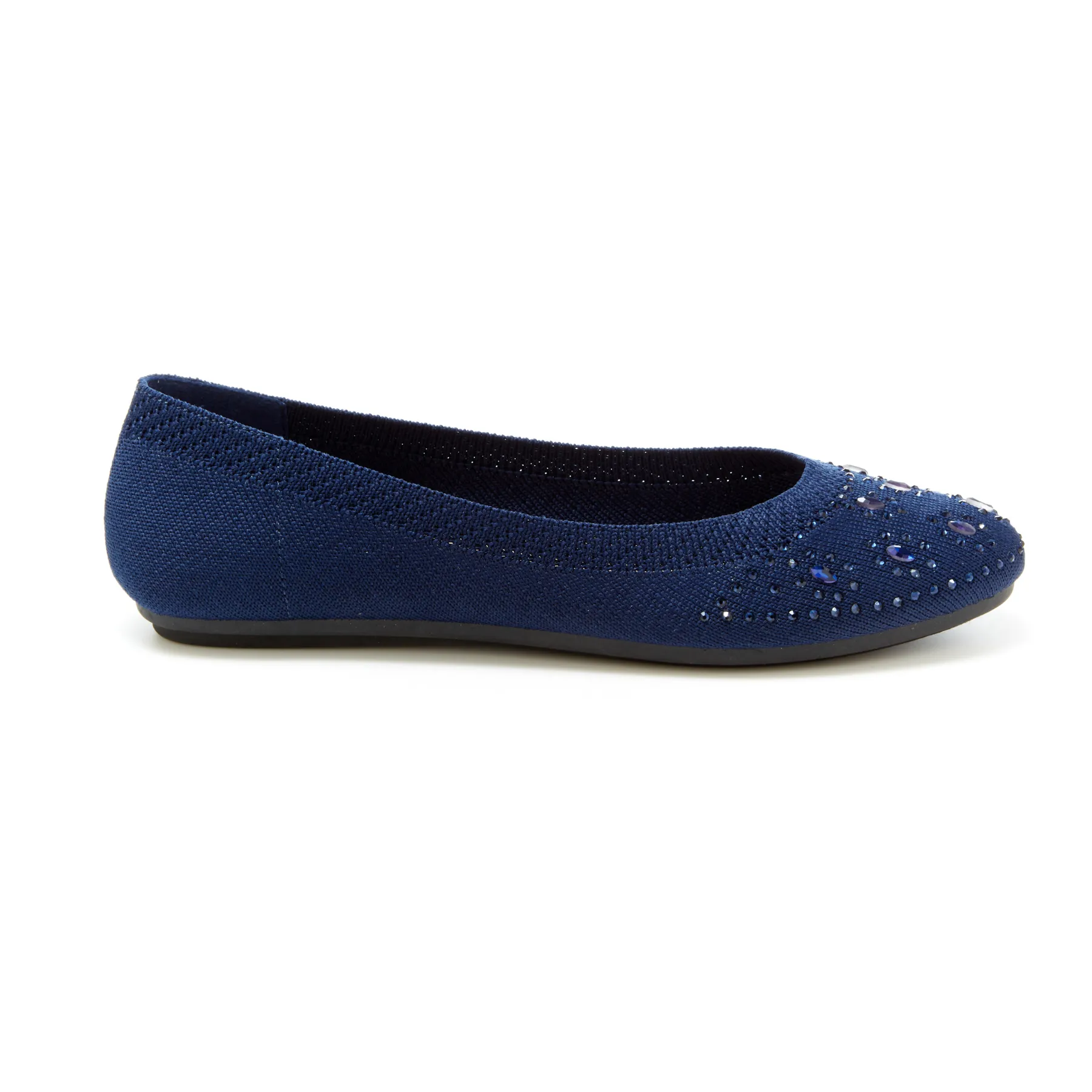 Round Toe Crystal Gem Knit Flats (Narcisa)