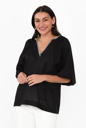 Showcase Black Contrast Stitch Top