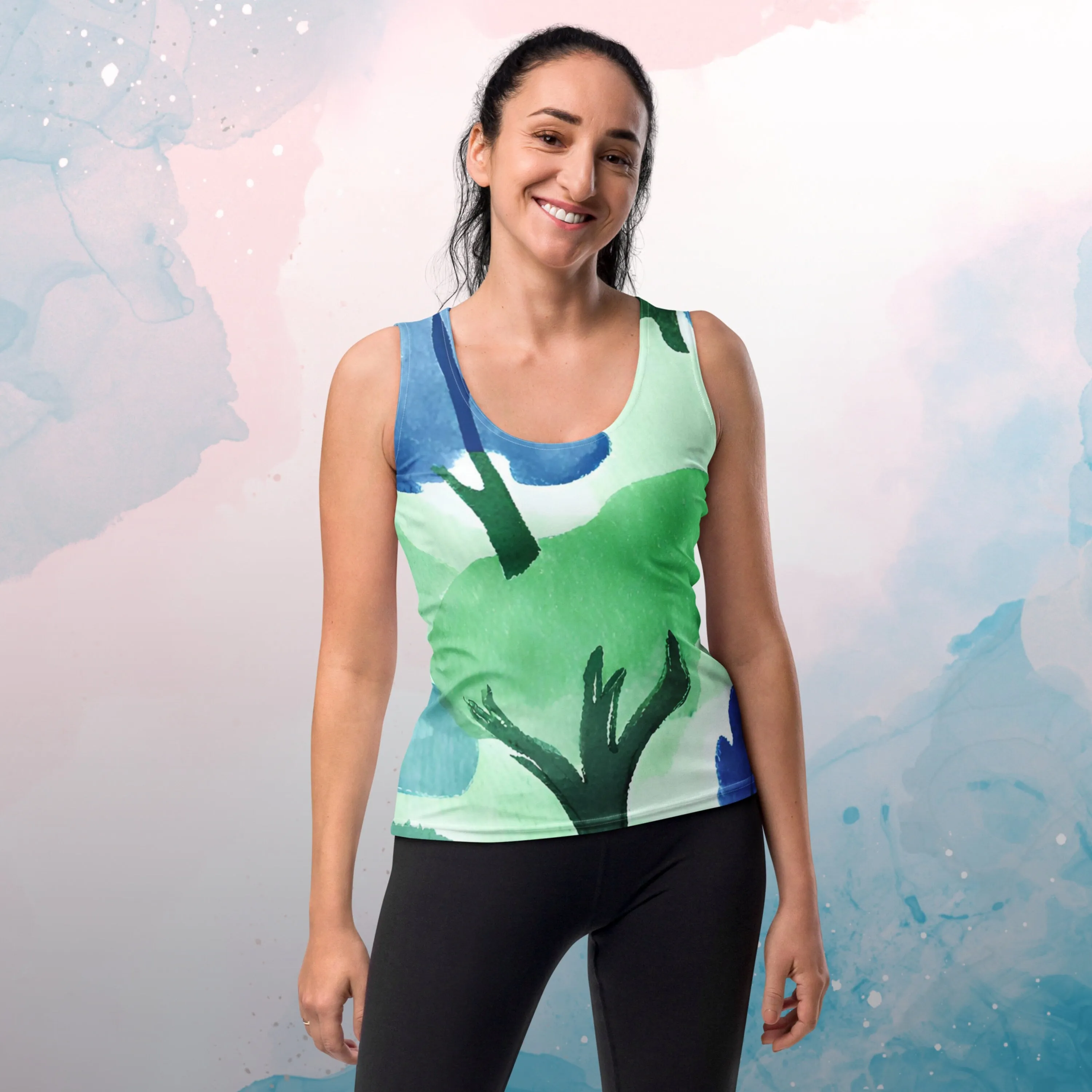 Summer Park Green and Blue Trees Tank Top for Ladies