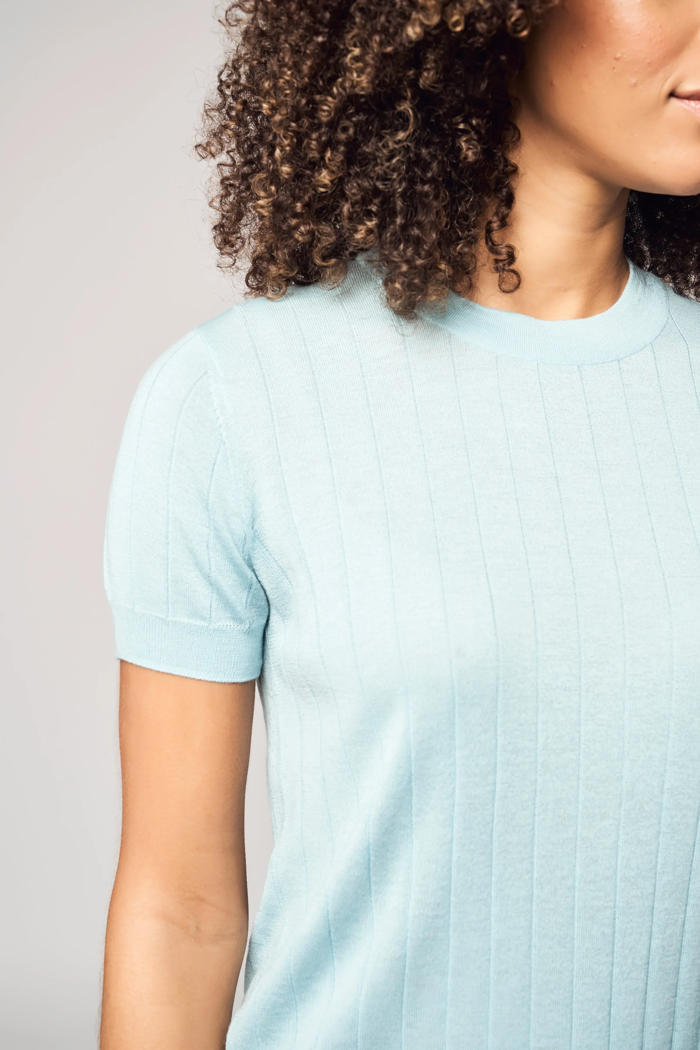 Wide Ribbed Worsted Cashmere T-Shirt