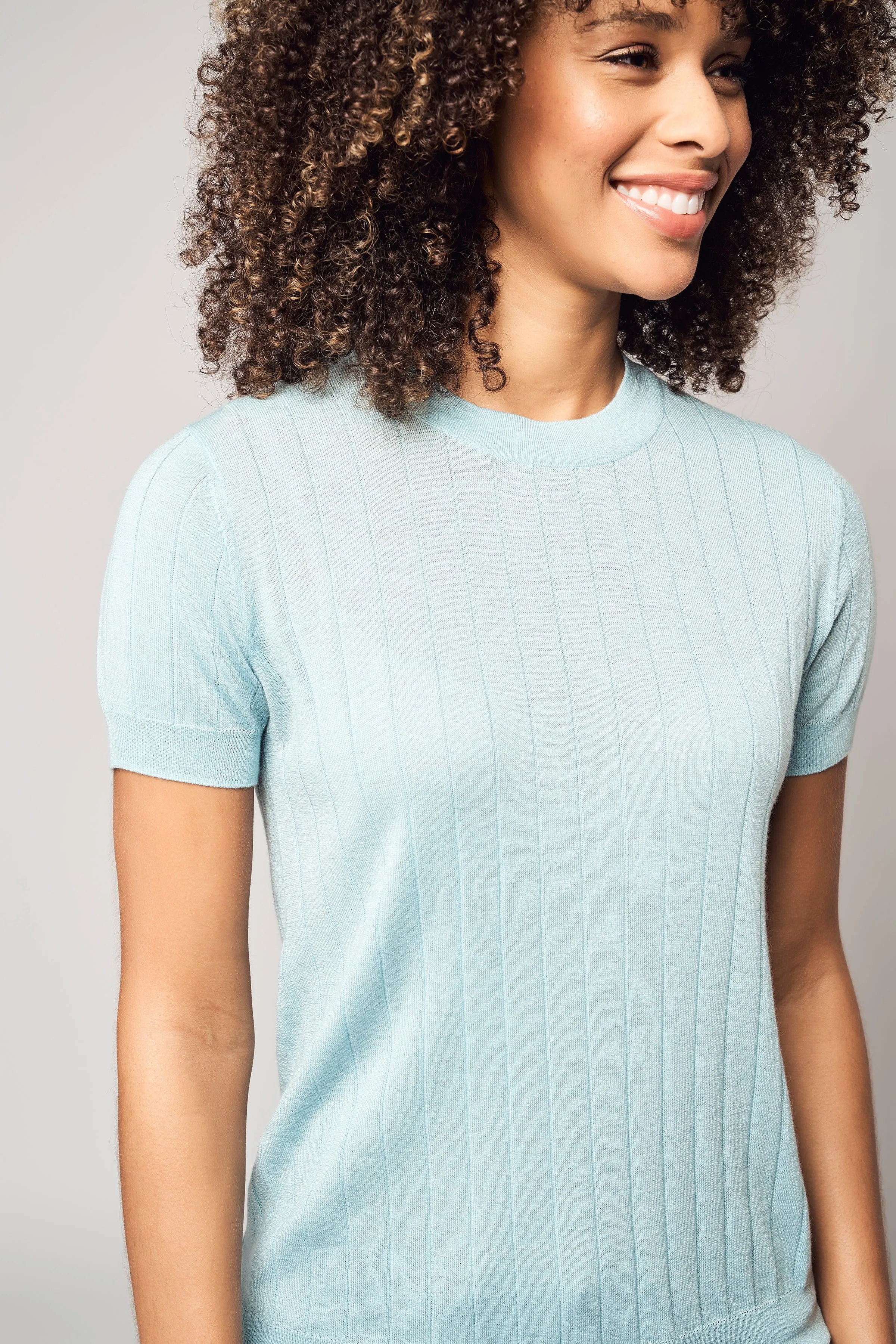 Wide Ribbed Worsted Cashmere T-Shirt